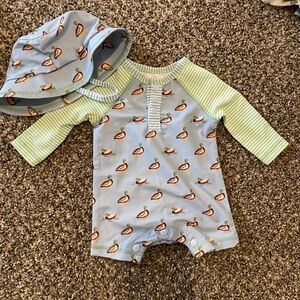 Mud Pie Blue and Green Duck Print Baby Swim One Piece